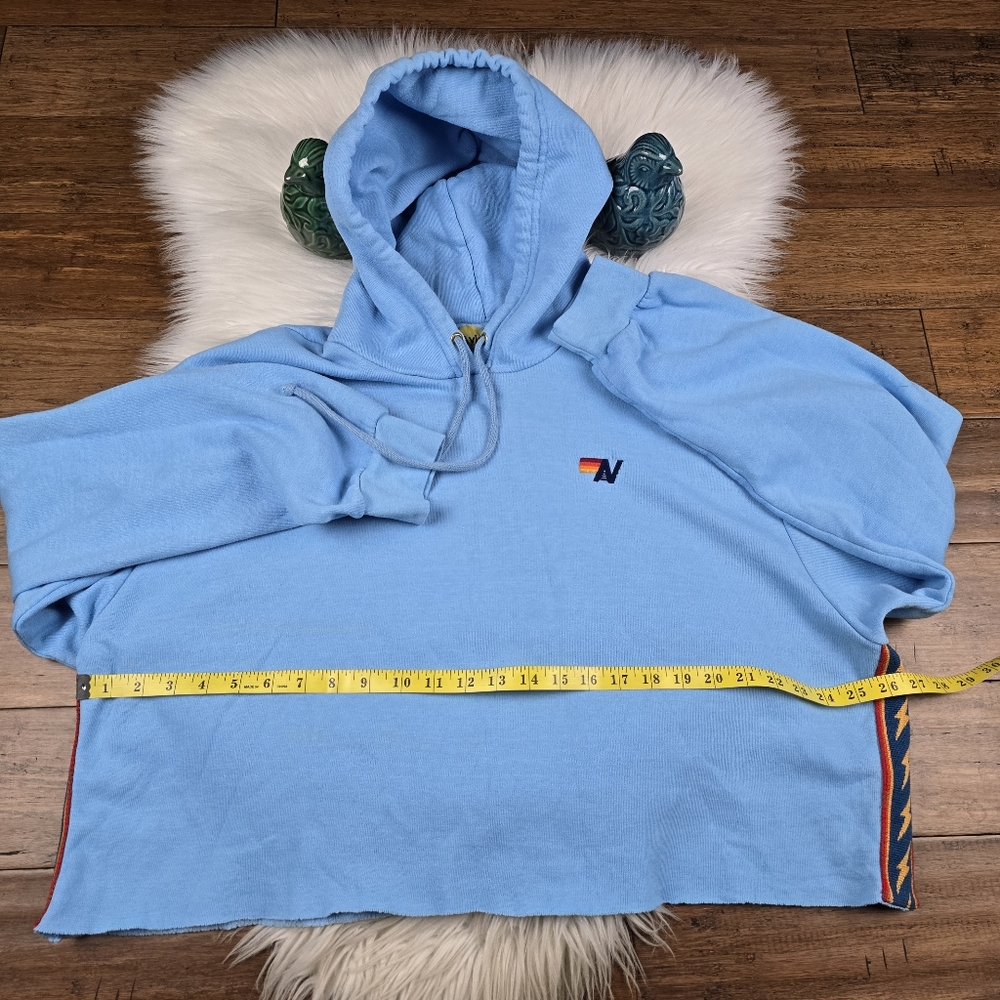 Aviator Nation Bolt Stripe Relaxed Cropped Hoodie Sweatshirt Sky Blue Large - Picture 13 of 14